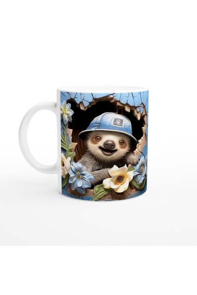 Luluyen كوب مطبوع عليه شكل حيوان الكسلان ينظر من خلال قبعة الحائط الزرقاء