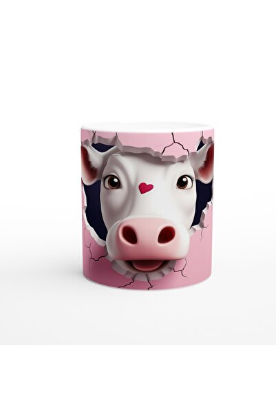 Luluyen كوب مطبوع عليه شكل بقرة لطيفة مع عيون على شكل قلب