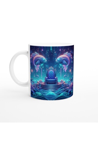 Luluyen كوب قهوة مطبوع عليه برج الحوت - غرفة العرش الفلكي Vs3