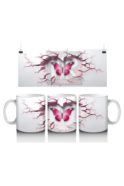 Luluyen فراشة وردية ترتفع من الأرض مع قلب مكسور - كوب قهوة مطبوع