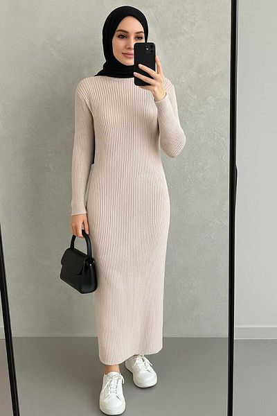 AXXAN Women's High Neck Knitwear Pencil Dress Standard Size Fits for 45/75 kg Height 140cm