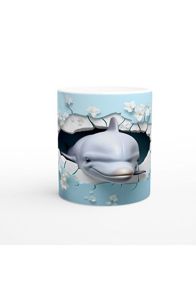Luluyen Smiling Dolphin and Flowers Drilled Wall Underwater Themed Mug
