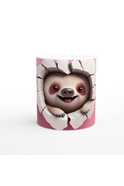 Luluyen كوب مطبوع عليه شكل حيوان الكسلان ينظر من خلال الكراك على شكل قلب