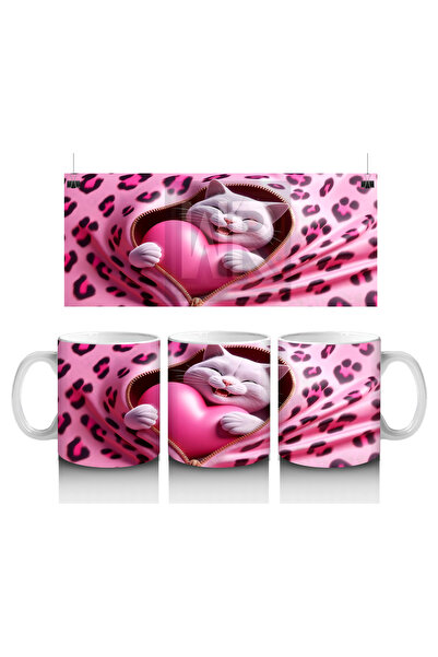 Luluyen Cute Cat Illustration Compatible with Heart Pillow – Printed Coffee Mug