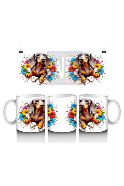 Luluyen Dachshund Dog on a Cracked Floor Decorated with Colorful Flowers - Pr...