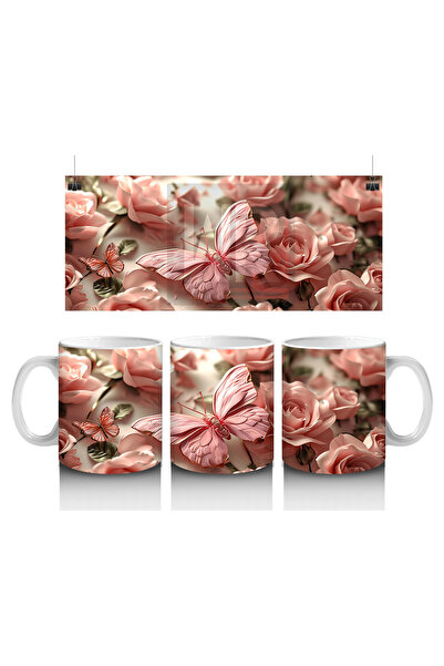 Luluyen Elegant Butterfly in the Pink Flower Garden - Printed Coffee Mug
