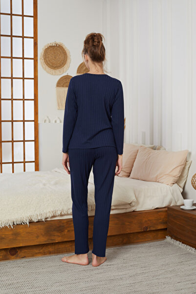 Siyah İnci Синій піжамний комплект з вишитим серцем, з підкладкою, 25226003