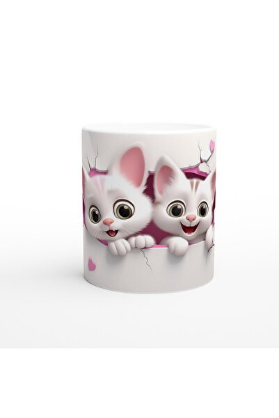 Luluyen كوب مطبوع عليه شقيقان لطيفان على شكل قطة ينظران من القلب