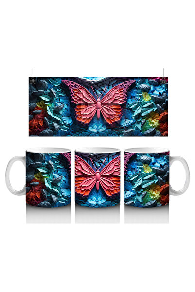 Luluyen فراشة وردية على خلفية منقوشة ملونة – كوب قهوة مطبوع