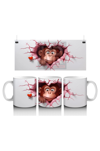 Luluyen قرطاف قلب لطيف على شكل قلب مع قرد صغير وقلب - كوب قهوة مطبوع