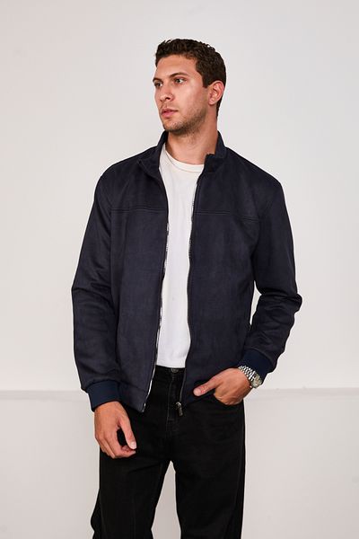 STOCX Men's Suede Fabric Zippered Bomber Jacket