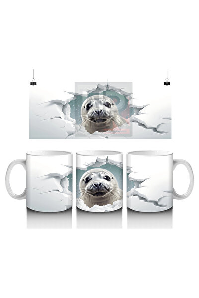 Luluyen كوب قهوة مطبوع عليه قرش مبهج مع نظارات على الحائط المتشققة