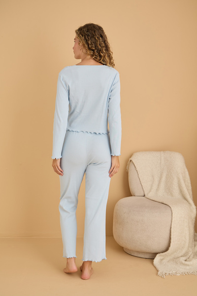 Siyah İnci Set pijamale tricotate din bumbac albastru din dantela25226005