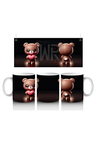 Luluyen شخصية دمية دب لطيفة تنظر من خلال عيون على شكل قلب - كوب قهوة مطبوع