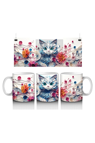 Luluyen Sweet Cat Decorated with Flowers – Printed Coffee Mug