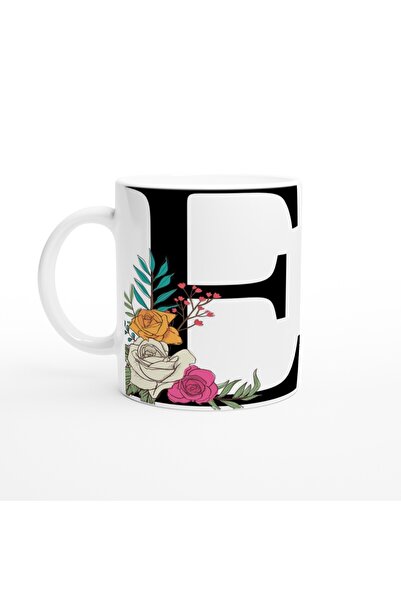 Luluyen كوب على شكل حرف E مع شكل زهرة