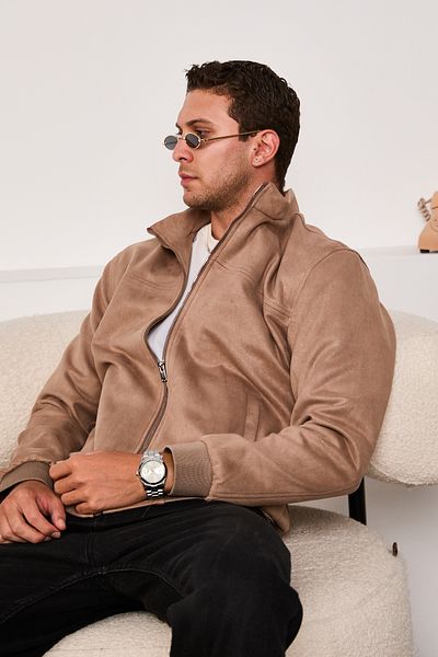 STOCX Men's Suede Fabric Zippered Bomber Jacket