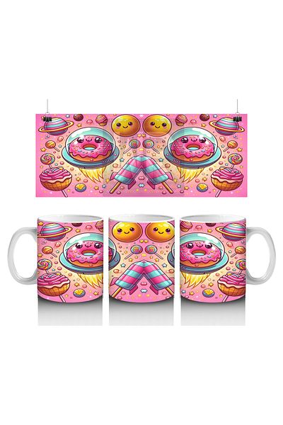 Luluyen Space Donuts and Sweet Planets Patterned Mug Cup That Makes Children Love Milk
