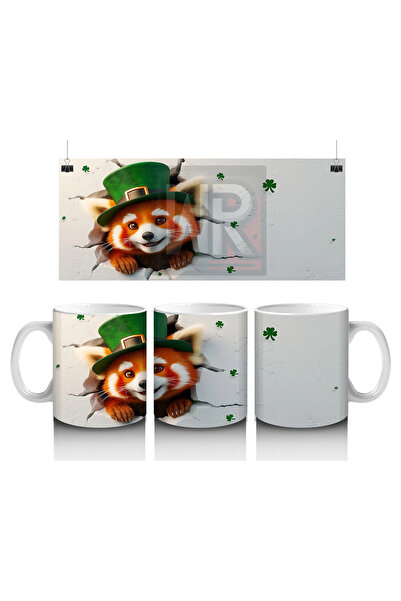 Luluyen Red Panda and Clover Leaves with Green Hat – Printed Coffee Mug