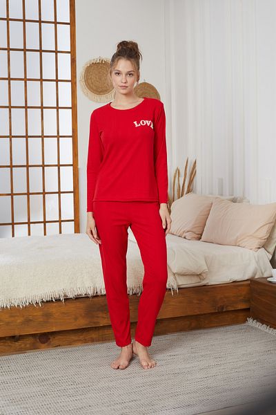 Siyah İnci Red Love Embroidery Ribbed Knitted Pajama Set25226001