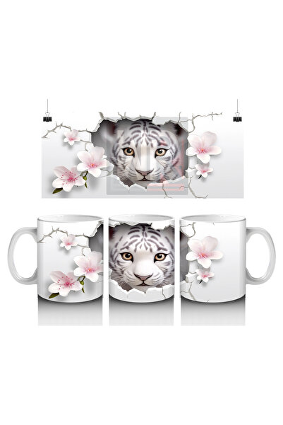 Luluyen النمر الأبيض ينظر من خلال الأرضية المزهرة المتشققة - كوب قهوة مطبوع
