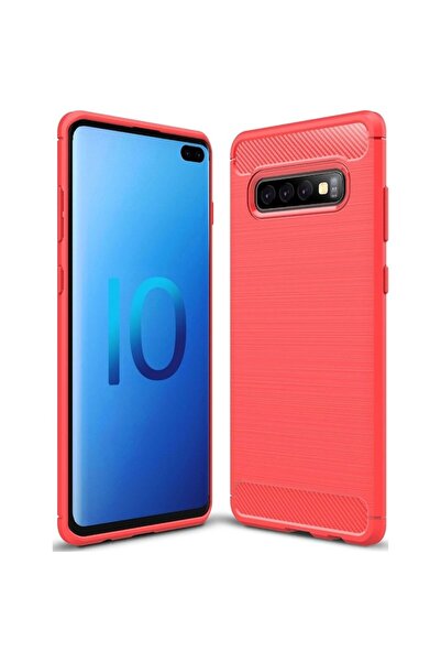 Bibilel Carbon Soft Silicone Protective Case for Samsung Galaxy S10 - Red