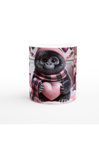 Luluyen كوب مطبوع عليه شكل غوريلا لطيف يحمل هدية على شكل قلب