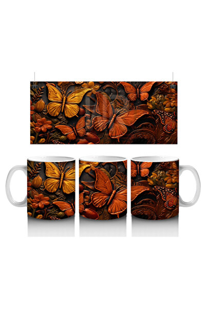 Luluyen فراشات طائرة بارزة باللون البني – كوب قهوة مطبوع