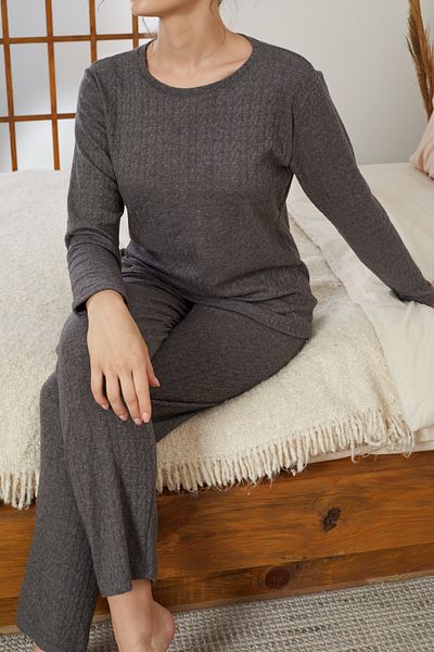 Siyah İnci Anthracite Anthracite Winter Knitted Pajama Set25226002