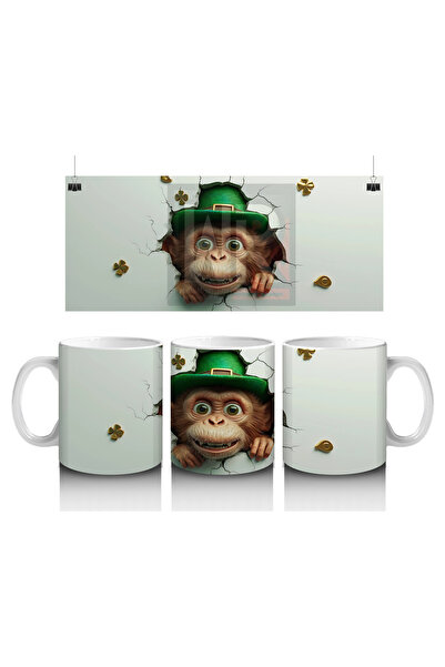 Luluyen قرد مبتسم مع قبعة القديس باتريك - كوب قهوة مطبوع