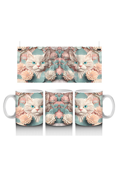 Luluyen قطط حلوة محيطة بالزهور الوردية – كوب قهوة مطبوع