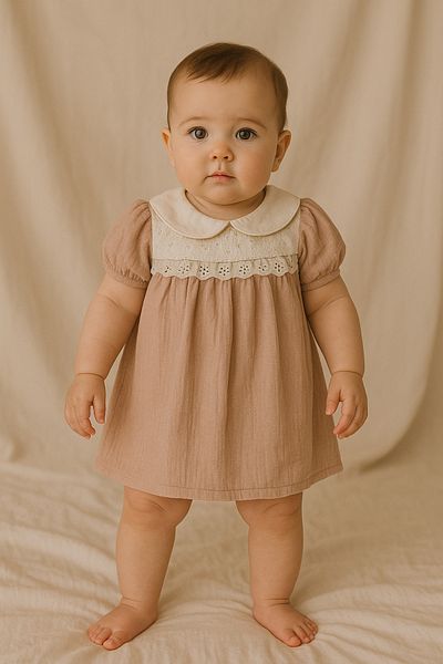 Uğur bebe Baby Girls Lace Collar Pink Dress – Summer, Cotton Stylish and Comfortable Casual Special Occasion Dress