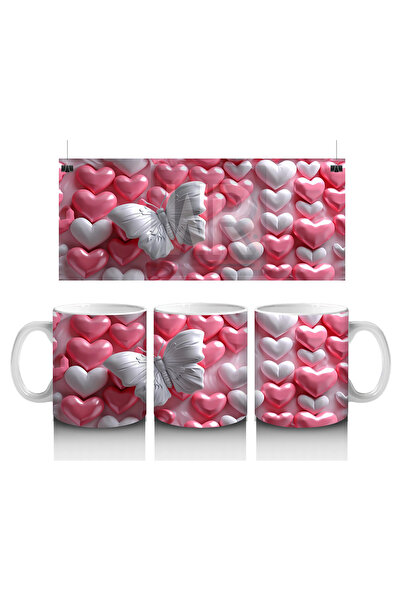 Luluyen فراشة بيضاء على وسائد على شكل قلب - كوب قهوة مطبوع