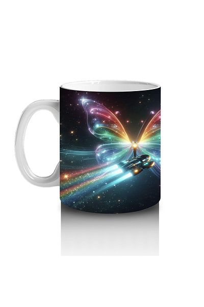 Luluyen Space Butterfly Patterned Mug with Rainbow Wings That Makes Children Love Milk
