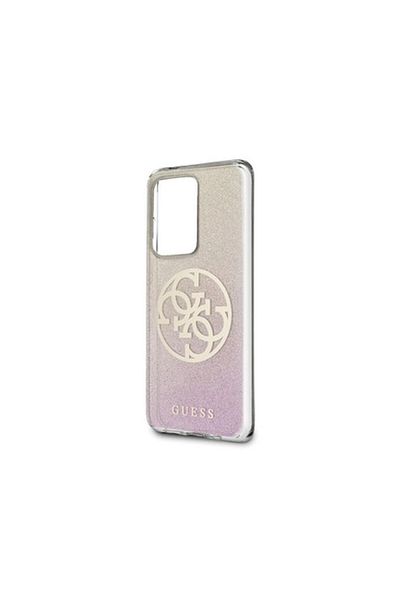 Guess Glitter Circle Gold Logo Protective Case for Samsung Galaxy S20 Ultra, Pink/Gold