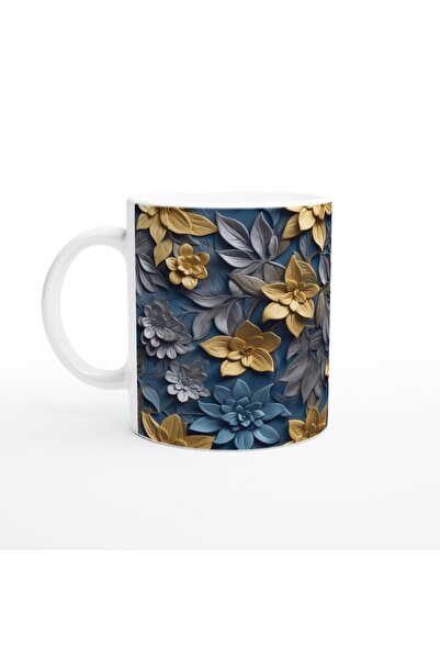 Luluyen كوب منقوش بالزهور باللونين الأصفر الذهبي والأزرق