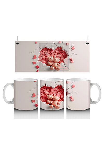 Luluyen دببة حلوة على خلفية قلب - كوب قهوة مطبوع