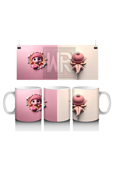 Luluyen دمية ديناصور لطيفة بين جدار متشقق (أمامي وخلفي) - كوب قهوة مطبوع