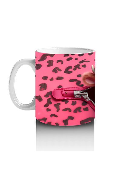 Luluyen Cute Cow Character with Leopard Patterned Heart on the Floor - Printed Coffee Mug