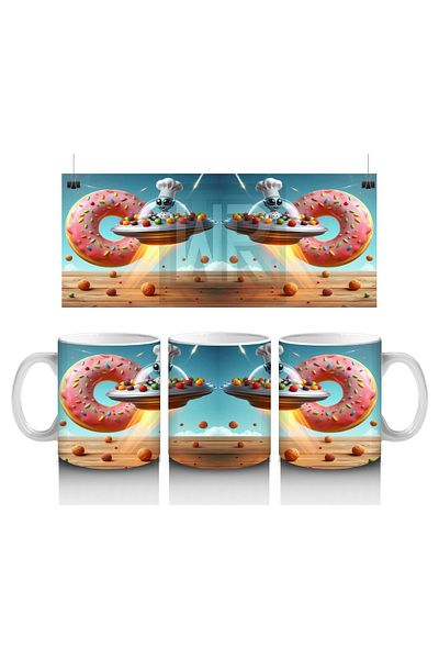 Luluyen Spacecraft Patterned Mug with Flying Donut and Chef Mouse, Which Makes Children Love Milk