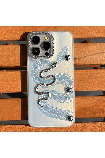 EDELFU Luxury 3D Snake Design Phone Case for iPhone 15 Pro with Stone Decoration and Camera Frame Stone