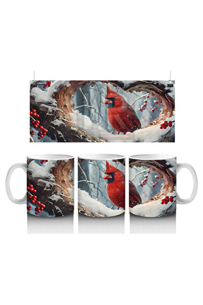Luluyen طائر الكاردينال في منظر شتوي مع قلب - كوب قهوة مطبوع
