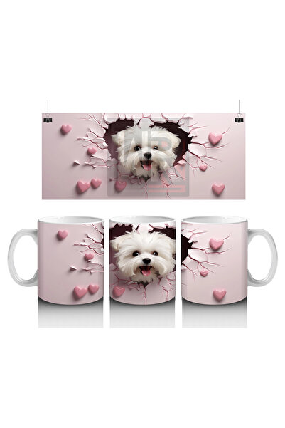 Luluyen كلب لطيف ينظر من خلال قلب على خلفية - كوب قهوة مطبوع