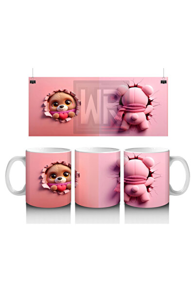 Luluyen شخصيات ماسكوت لطيفة على خلفية وردية - كوب قهوة مطبوع