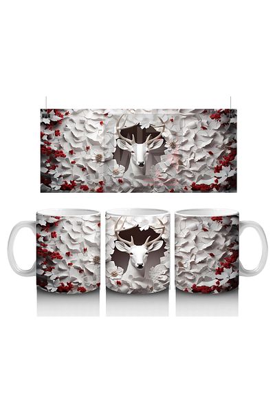 Luluyen Gothic Deer Figure in Front of Red Petal Flower Wall - Printed Coffee Mug