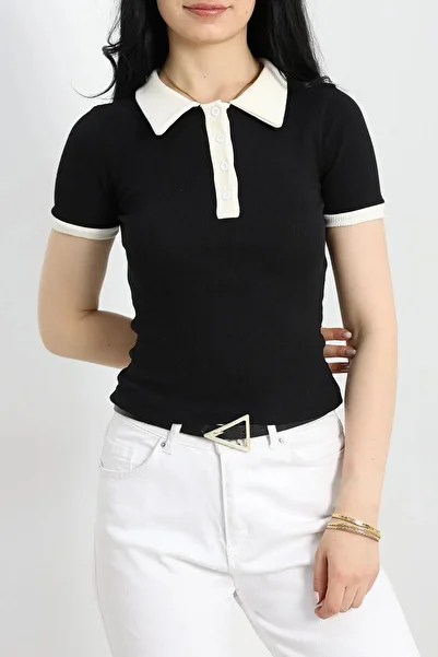 KapadokyaButik Polo Collar Short Sleeve Bluz