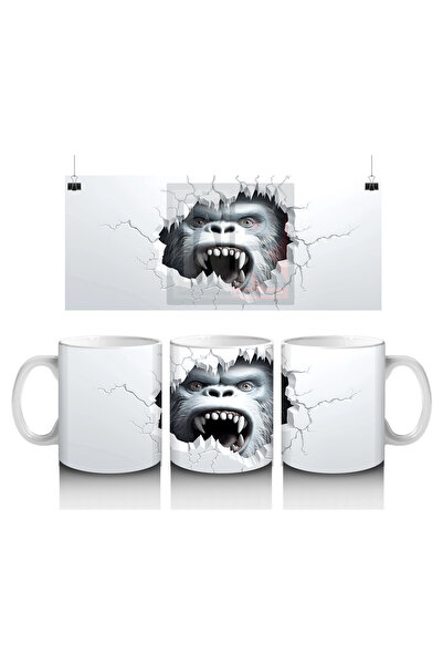 Luluyen الغوريلا التي تصدر صريرًا بين الجدار المتشقق - كوب قهوة مطبوع
