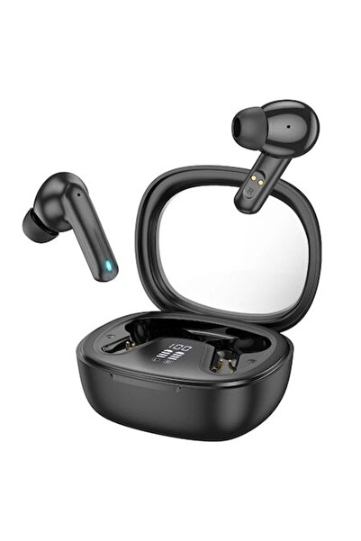 Hoco Căști intraauriculare Bluetooth TWS cu carcasă transparentă și afișaj digital, Shadow (EQ6), negre