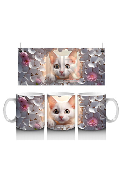 Luluyen قطة متحمسة بين أوراق الشجر الرمادية - كوب قهوة مطبوع