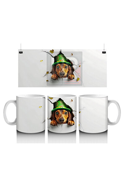 Luluyen Cracked Wall Facing Beagle with Hat – Printed Coffee Mug